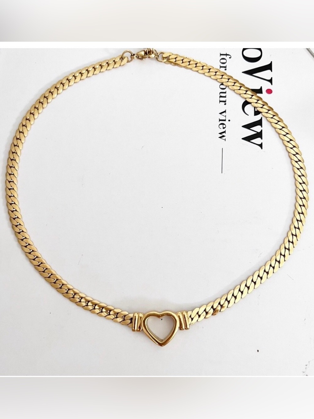 Gold Titanium & Stainless Steel Heart Snake Chunky Necklace Set Womens Jewelry - Picture 7 of 7